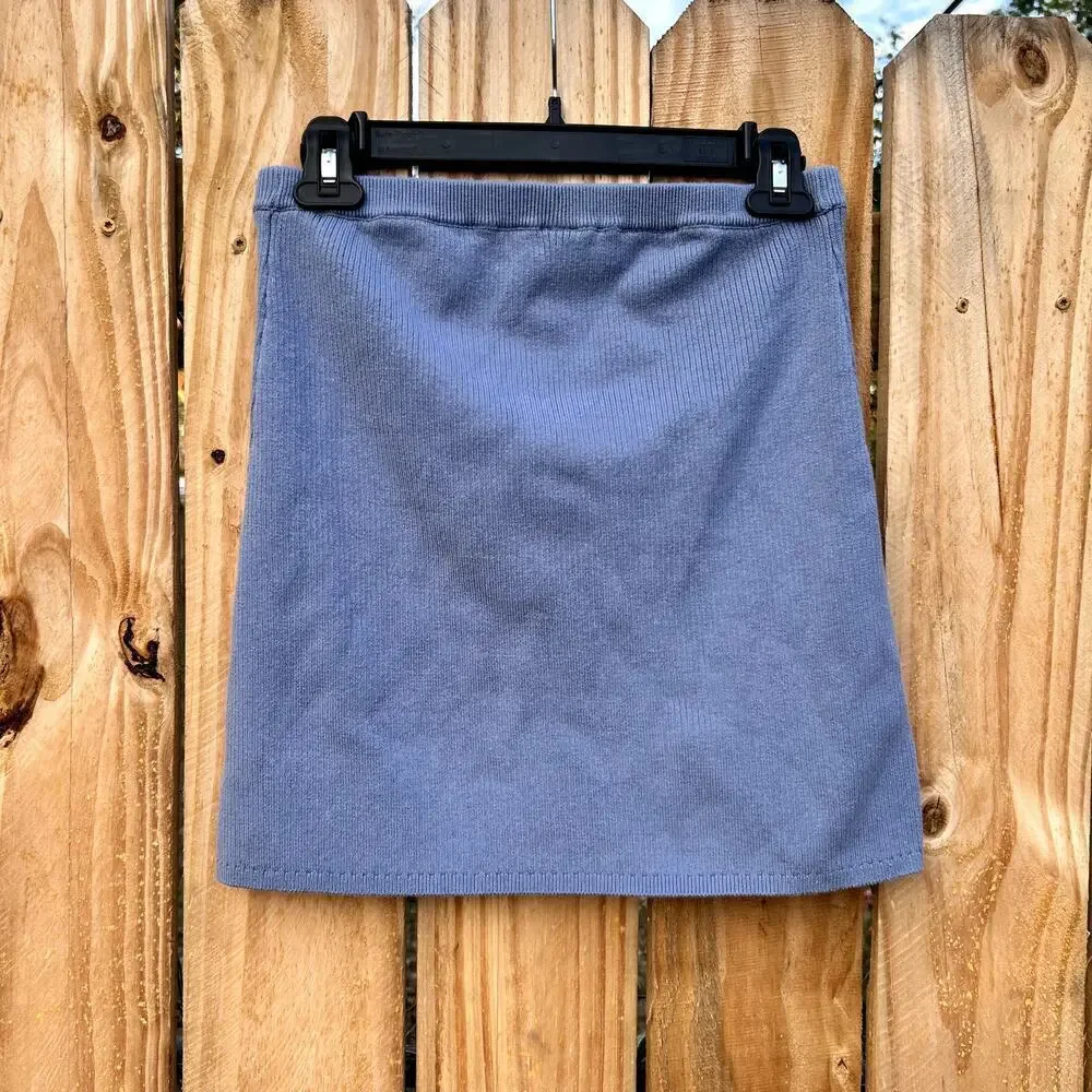 Free People Laurel Skirt Blue Ribbed Knit Mini Cornflower size Small Boho