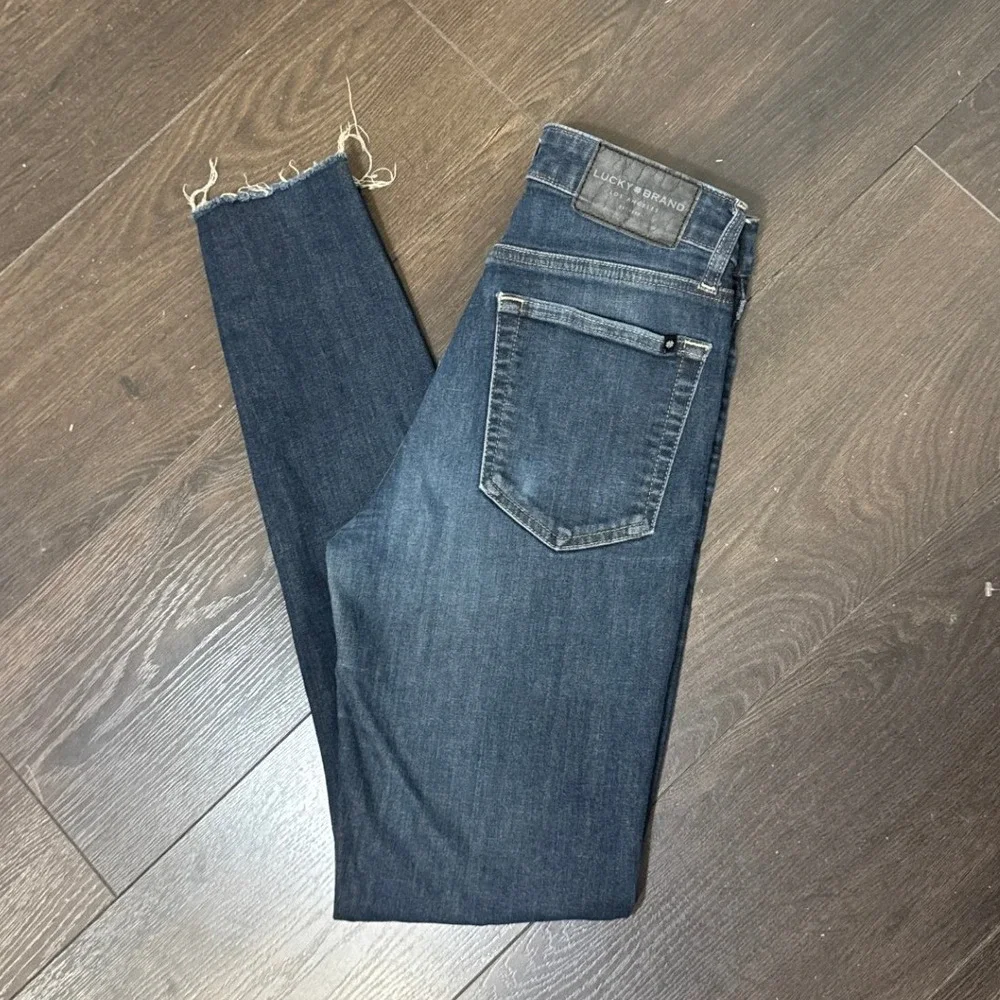 Lucky‎ Brand Jeans Bridgette High Rise Skinny 4 27 Dark Wash Raw Hem Stretch