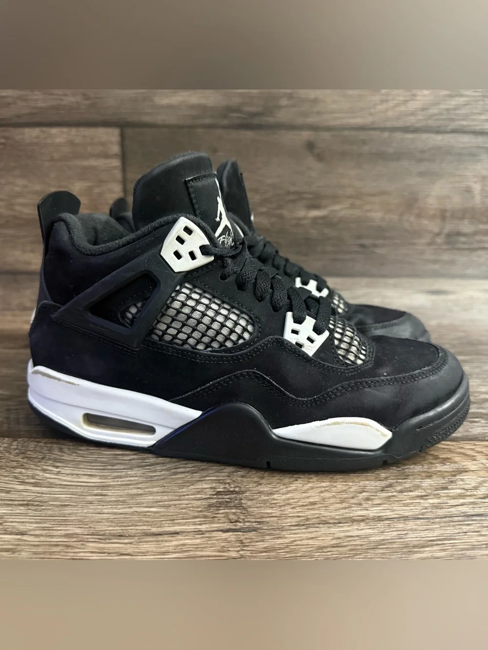 Nike Air Jordan 4 Retro Black White Thunder Kids Size 6.5Y