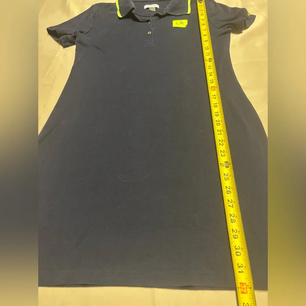 Calvin Klein Women’s Blue Polo Dress with Neon‎ Green Sz M
