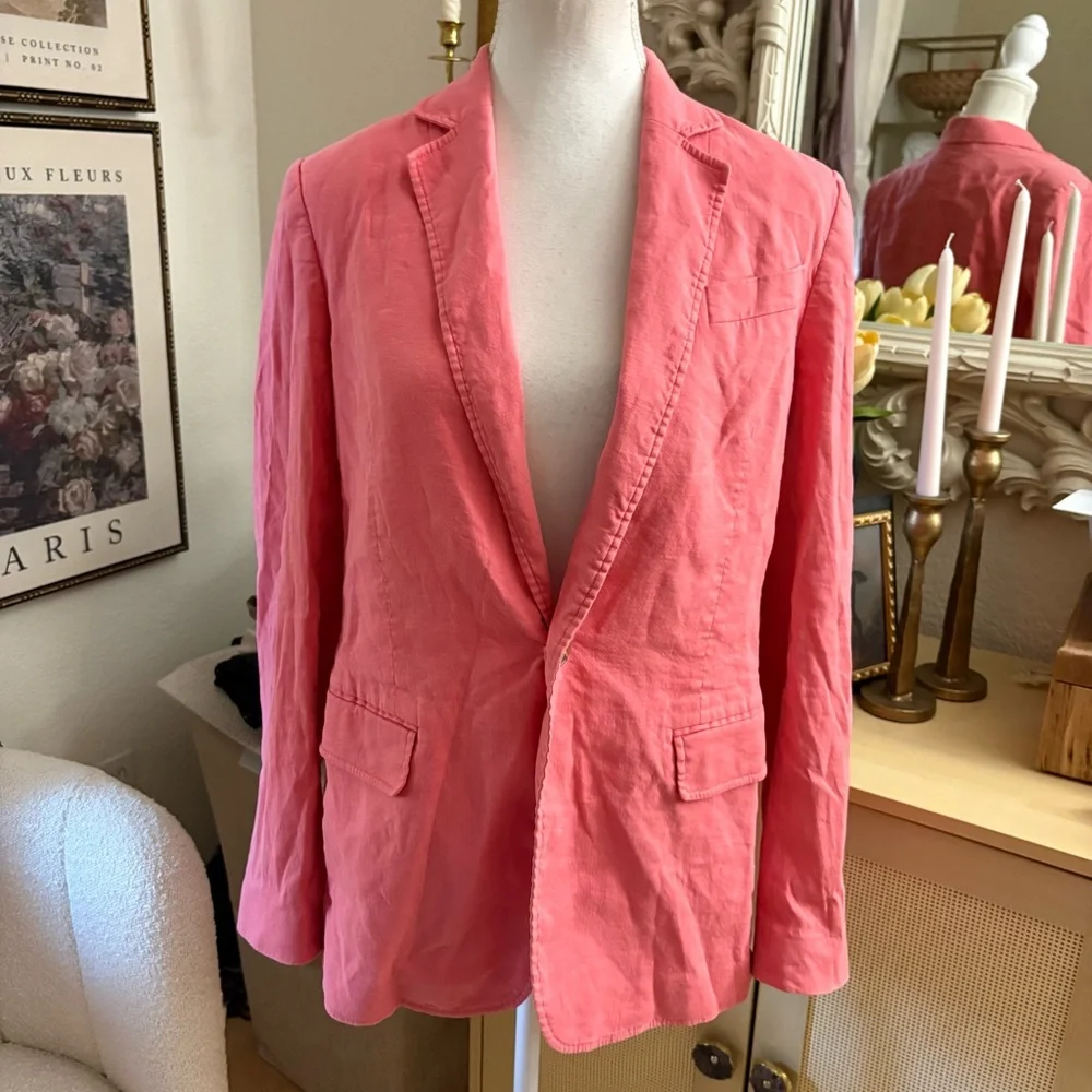 A.L.C. Coral Pink Donovan Linen Cotton Blend‎ Blazer Jacket Size 2