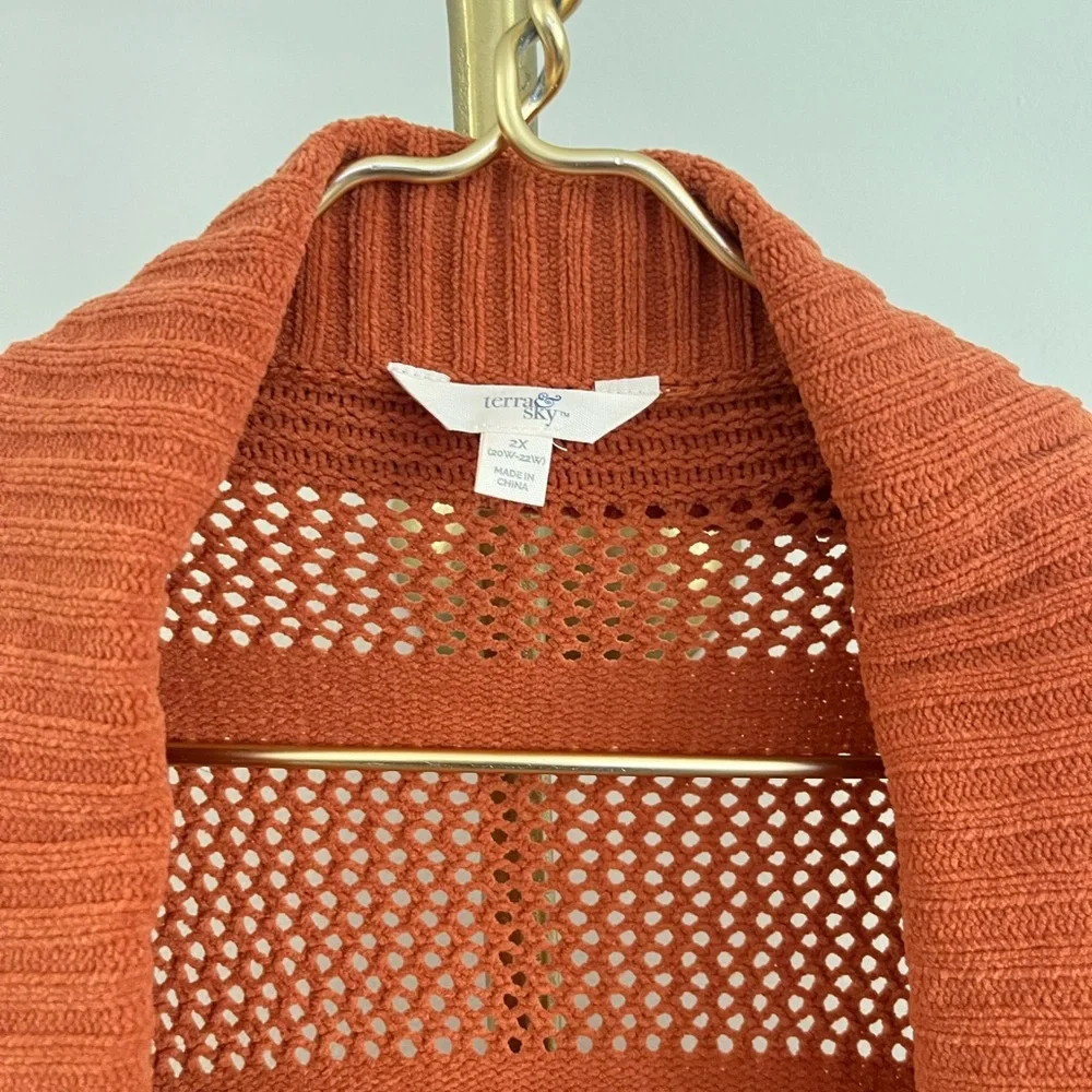 Terra Sky Women's rust fall spring boho Open Knit Cardigan Sweater Orange 2X