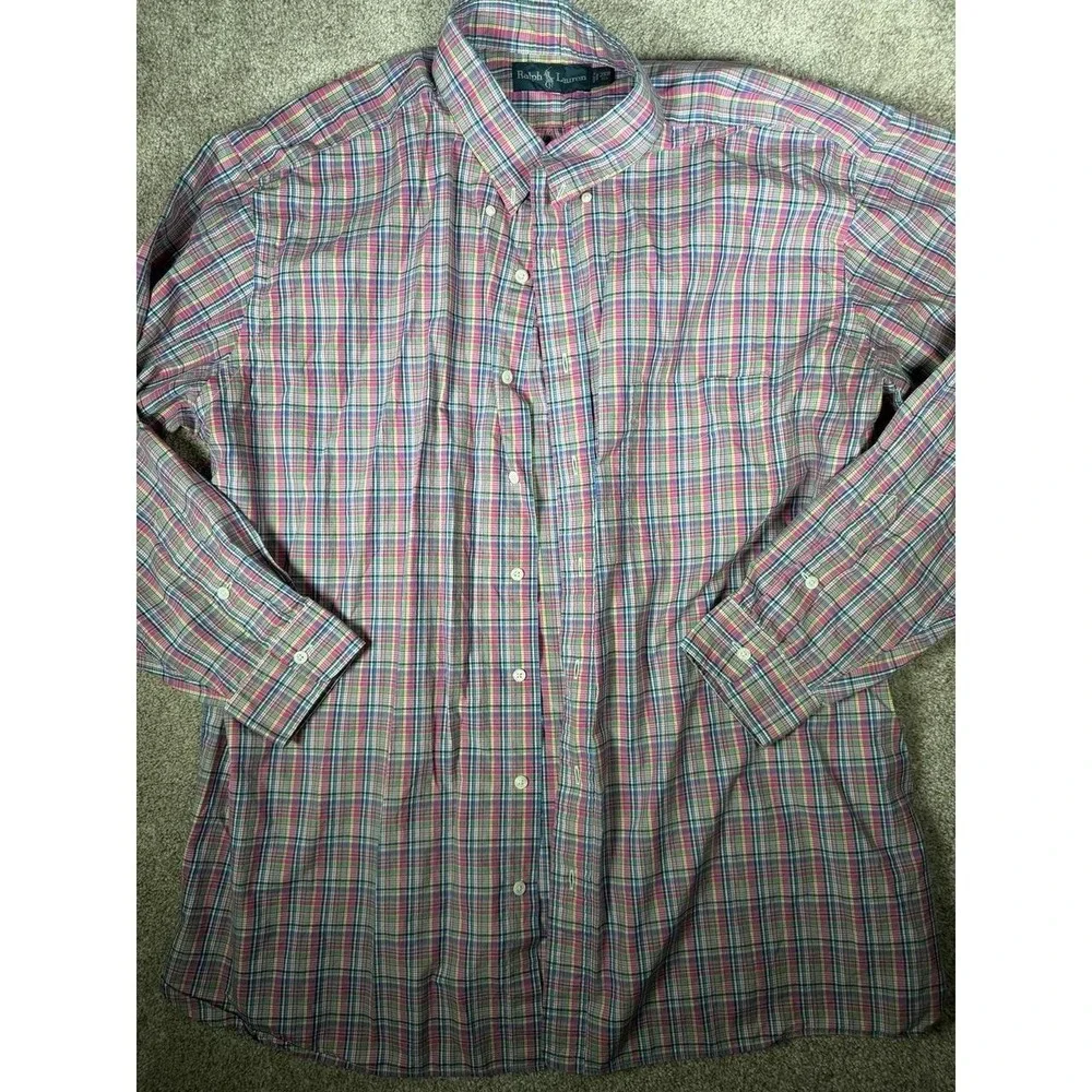 Vintage Polo Ralph Lauren 2XL Big Plaid Button Down Dress Shirt