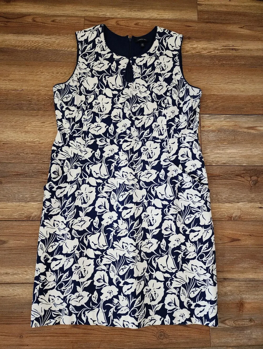 Lands' End Sleeveless Dress Women's 16 Petite Navy Blue Floral