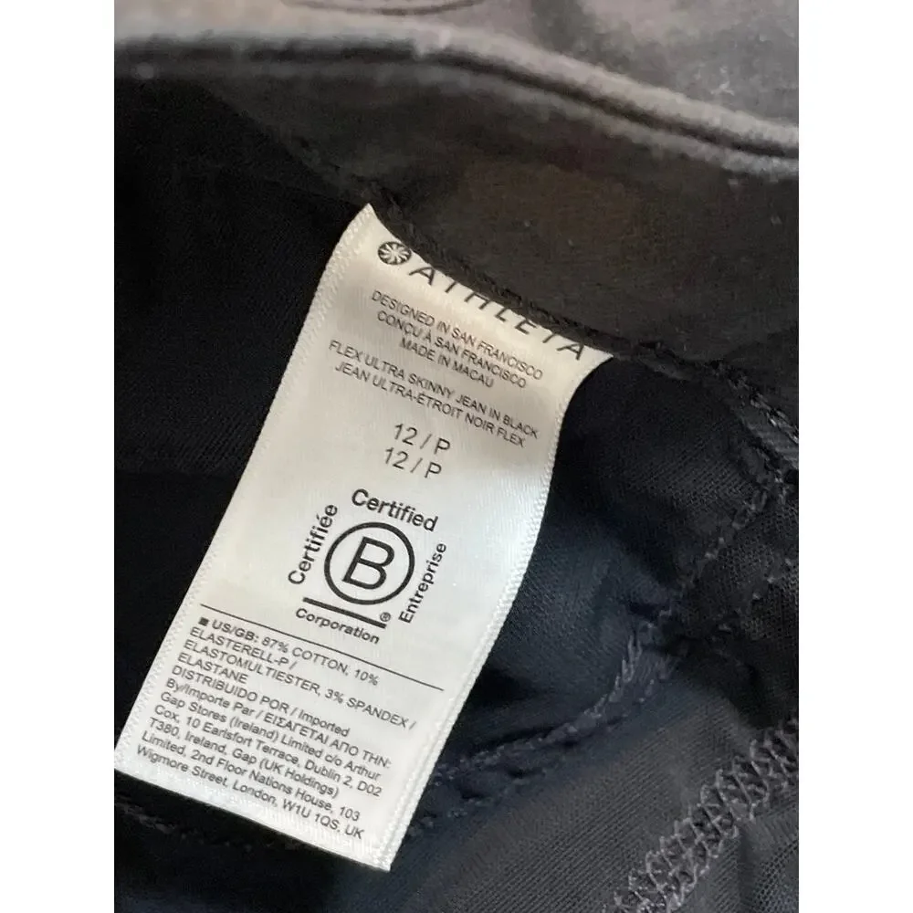 Athleta Black Jeans 12P Stretch Denim Mid Rise Slim Ankle Petite