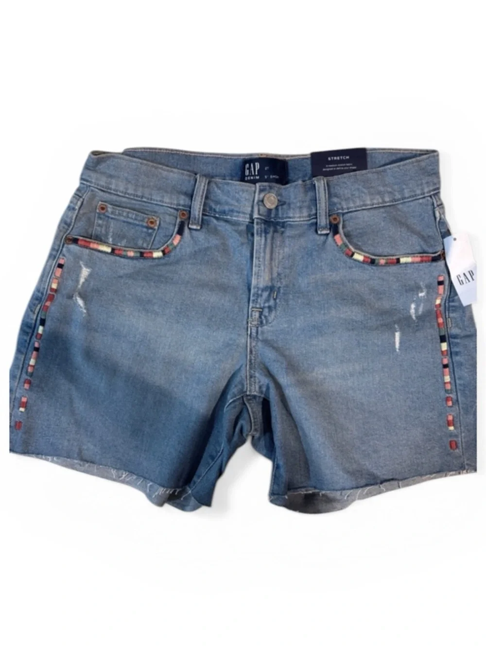GAP Light Blue Denim Shorts with Multicolor Embroidered Trim Size 4/27