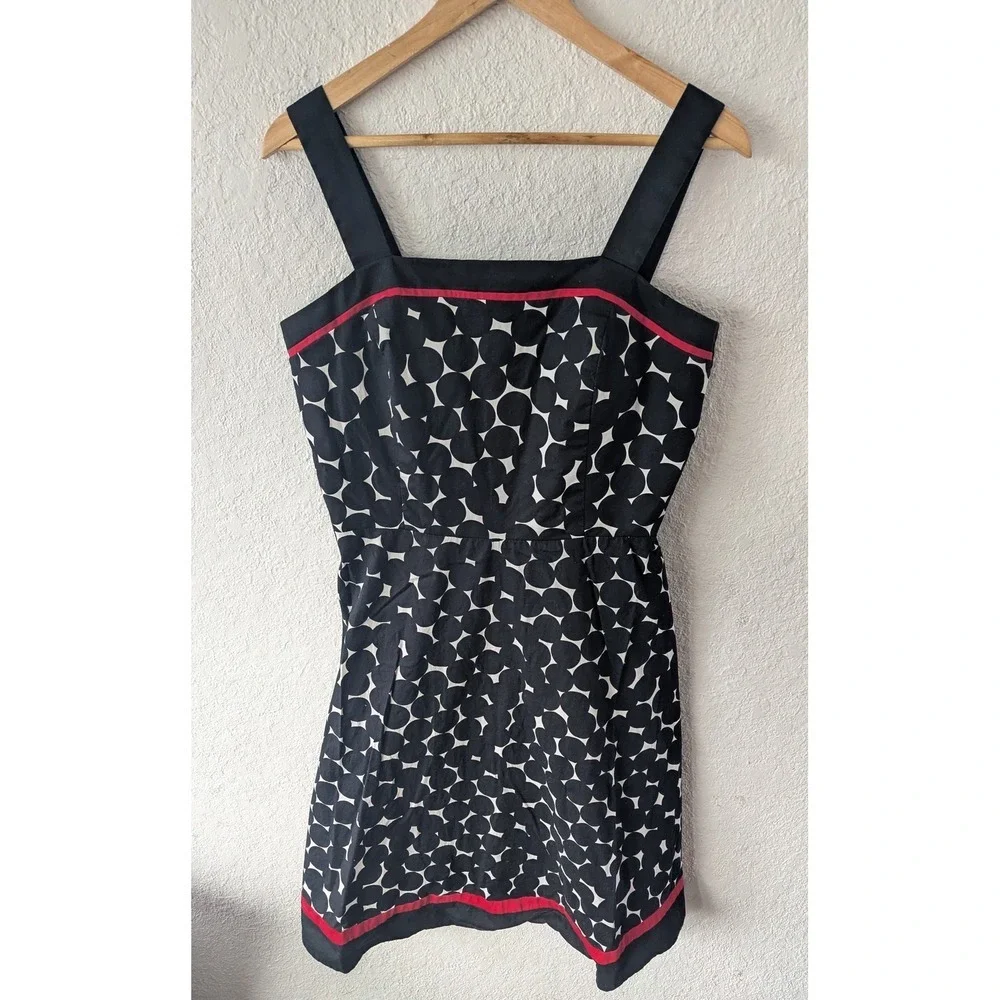 Madison Leigh Black White Circle Dot‎ Fit Flare Dress Red Trim Size 12