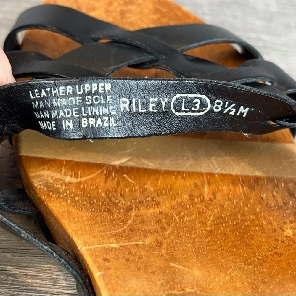 Gianni Bini sz 8.5 Riley black leather cross strap wood clog heeled sandals