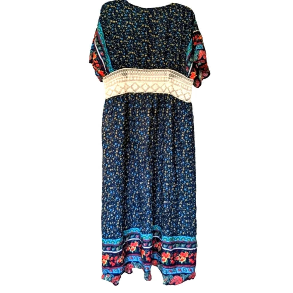 Cupshe Kimono blue w/ lace And White tassels Long length Women's Size Large