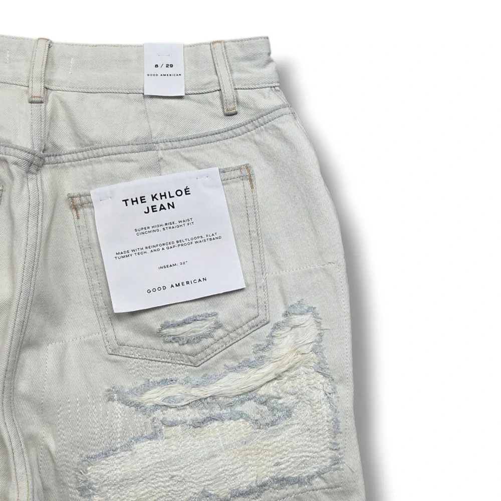 Good American Khloe Jeans Womens 8 Super High Rise Straight Distressed Ripped