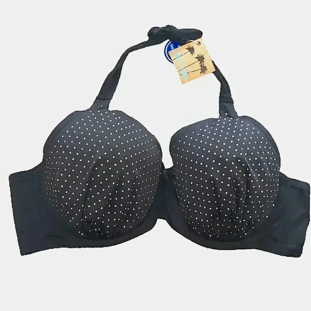 42 DD Swim Haltertop  Chic Black Gold Resort Pool Sexy Coastal Beach NWT