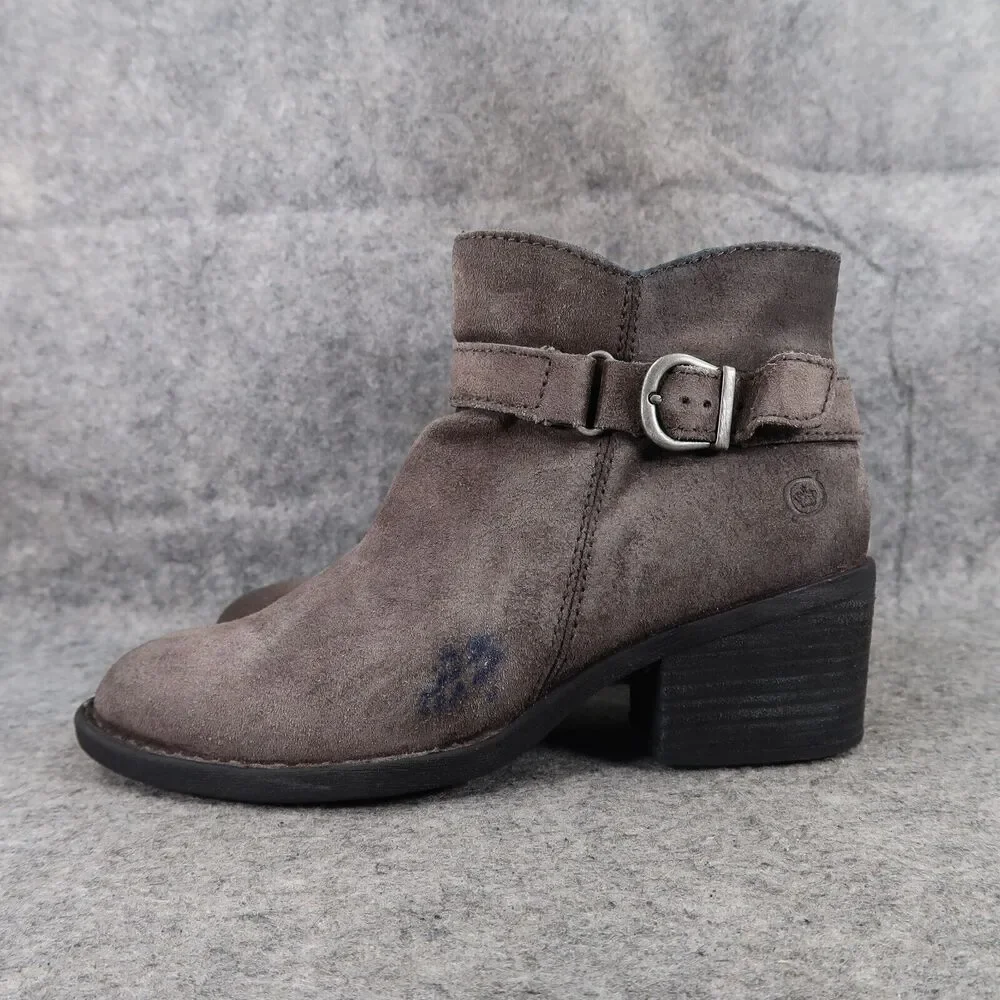 Born Shoes Womens 5.5 Booties Leather Casual Fashion Adia Moto Gray Block Heel