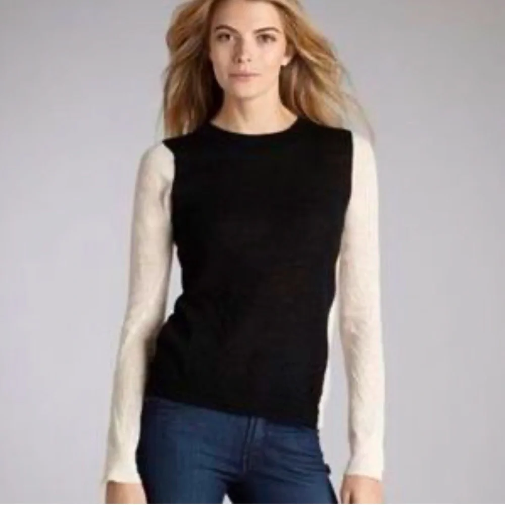 A.L.C. Lightweight Wool Sweater Black Cream Color Block Layer Neutral Size Small