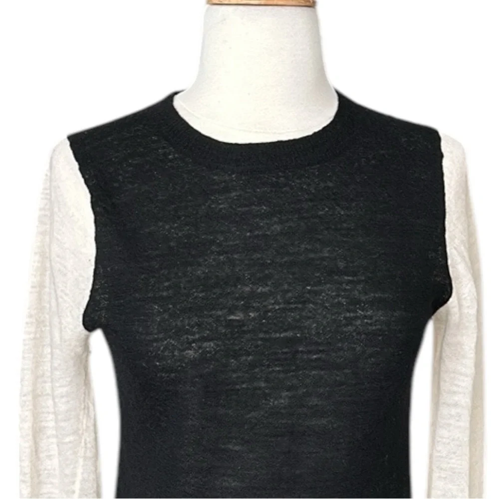 A.L.C. Lightweight Wool Sweater Black Cream Color Block Layer Neutral Size Small
