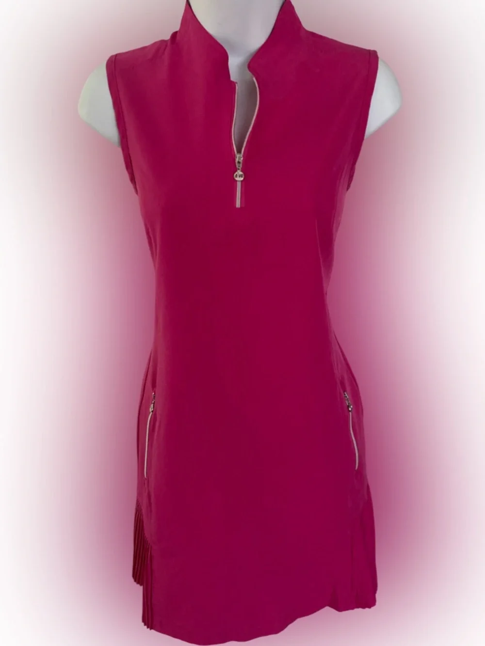 Nivo Zip-Front Shift Dress in Fuchsia-XS fuchsia pink