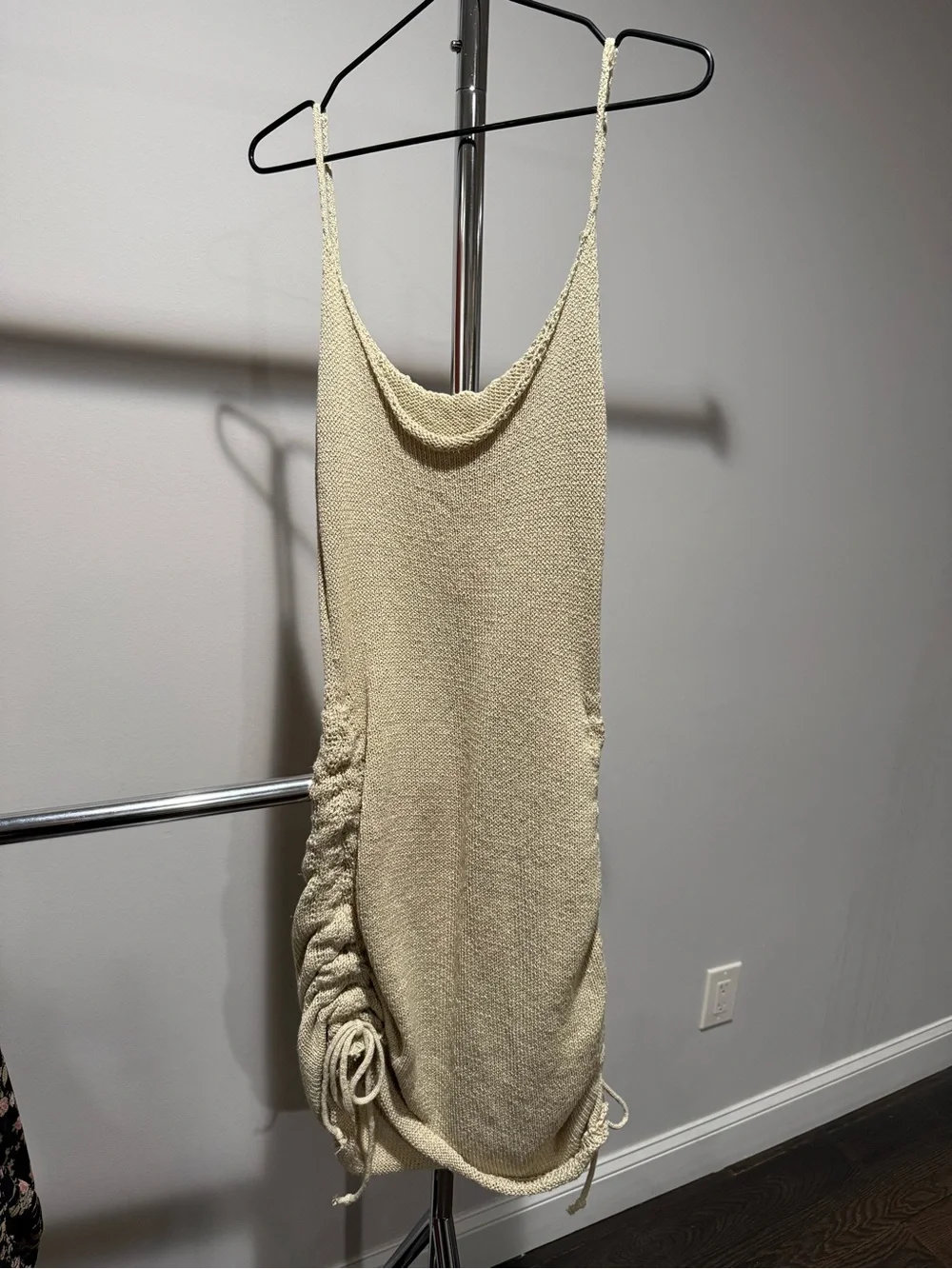 Beige Knit Ruched Slip Dress