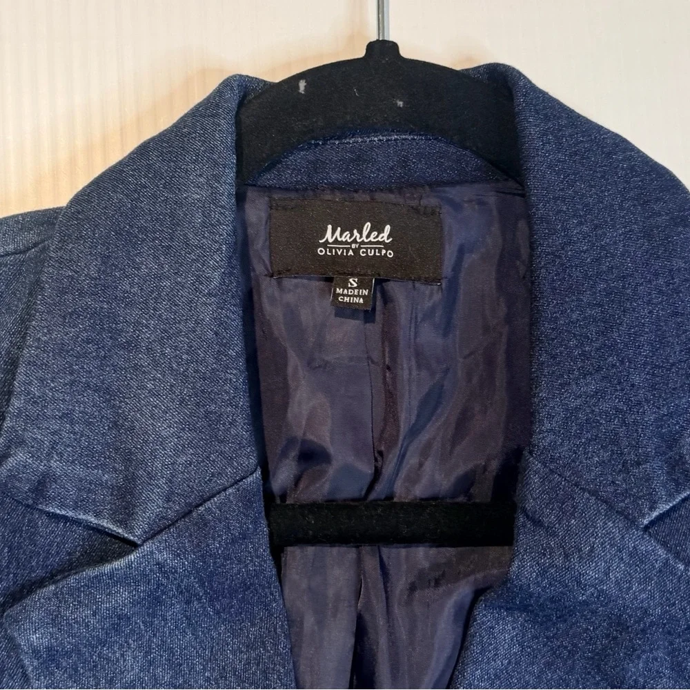 Marled x Olivia Culpo Denim Ruffle Blazer Dress - Size Small