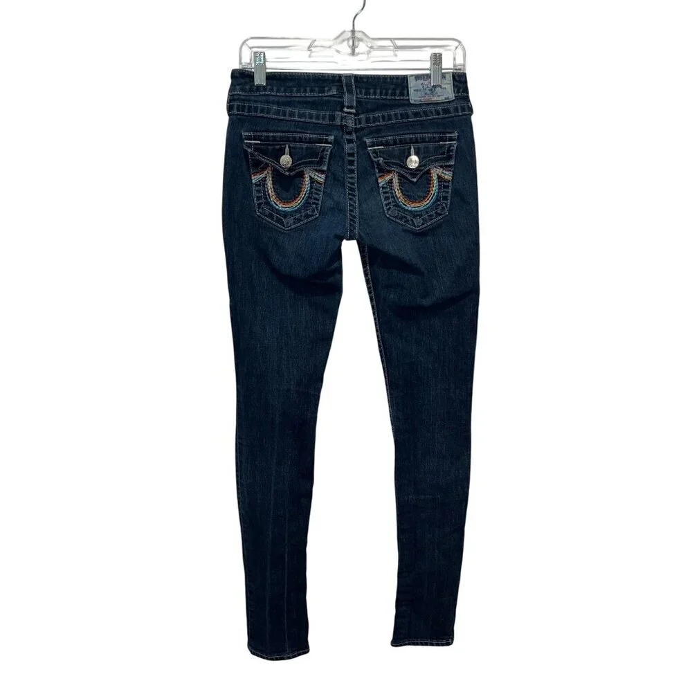 True Religion Blue Denim Embroidered Pockets Skinny Fit Jeans Women's Size 27