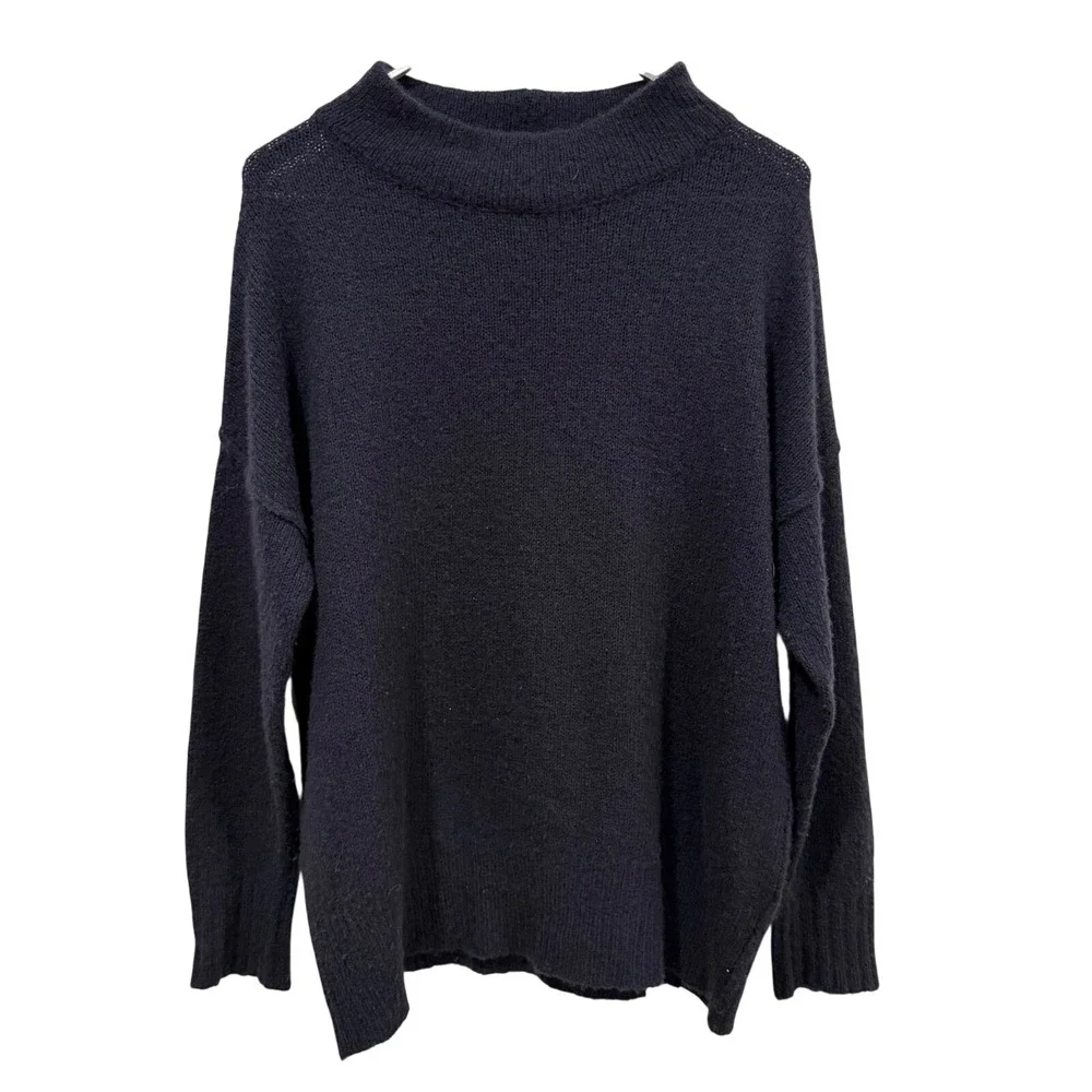 360 Cashmere Monica Sweater Navy Blue 100% Cashmere Mock Neck Ladder Back Small‎