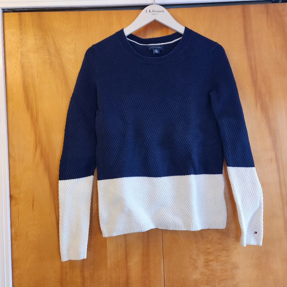 Tommy Hilfiger Women's Two-Tone Cotton Sweater in Navy and White, Size S, $80