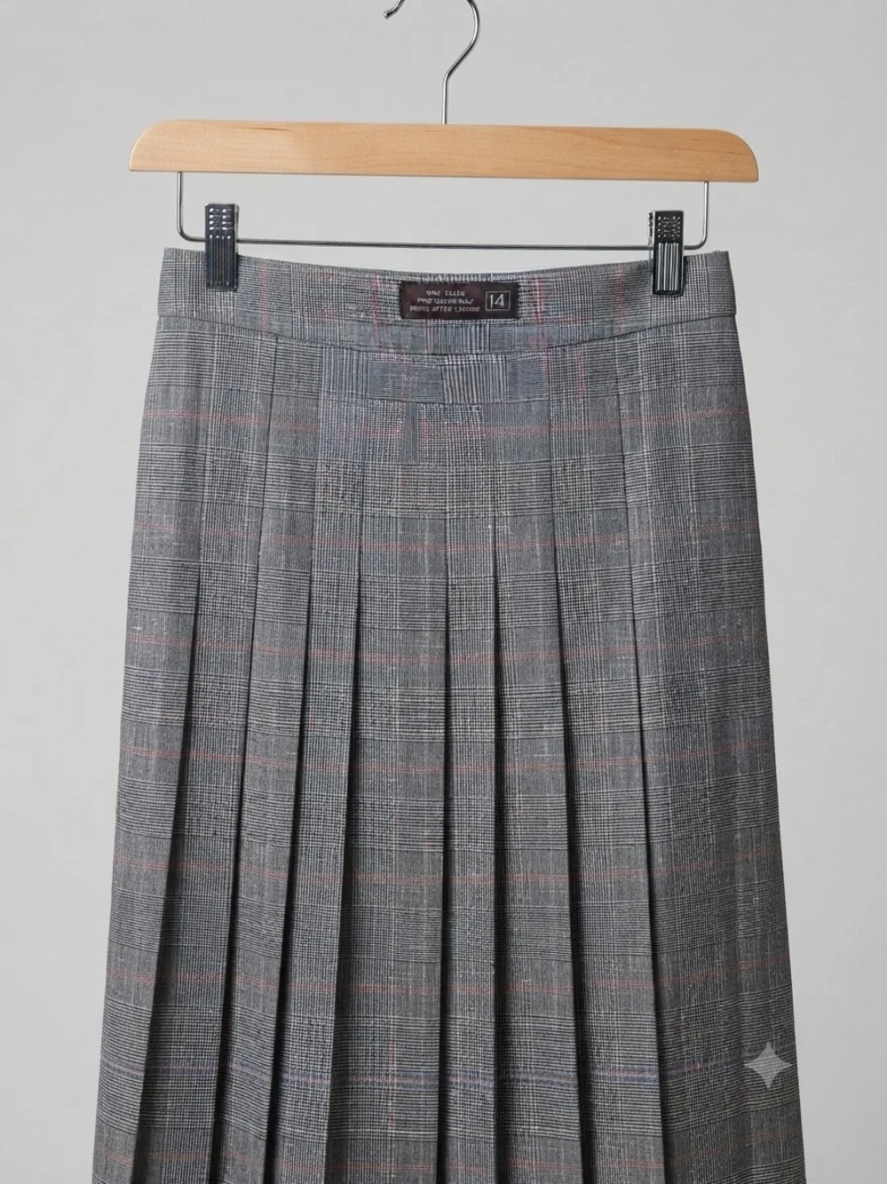 Pleated Grey Plaid Skirt - Size 14