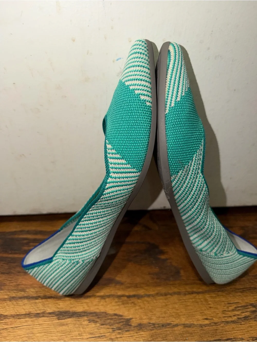 Rothy's Teal and Cream Pointed Knit Flats
