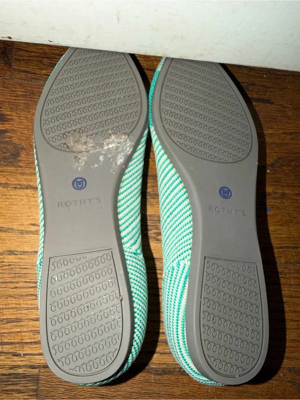 Rothy's Teal and Cream Pointed Knit Flats