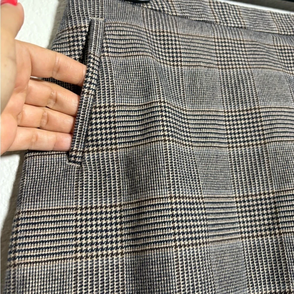 L.L. Bean Cotton Brown Plaid A-Line Mini Skirt with‎ Pockets, Side Buckle Detail