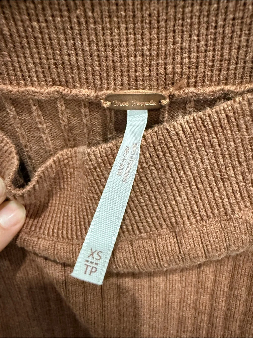 Free People Ribbed Midi Skirt in Rust Brown
