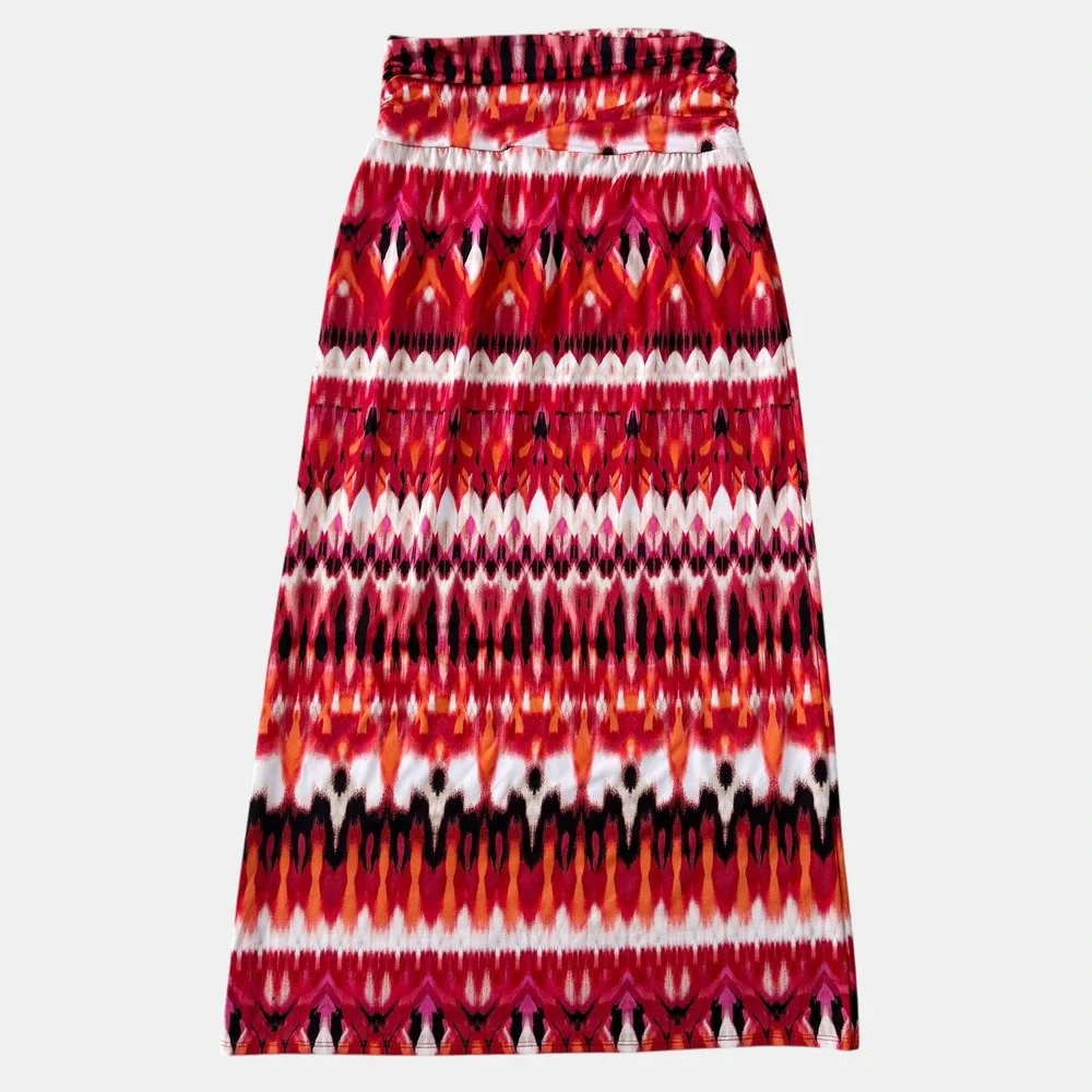 VTG ALYX Ikat Geometric Print Maxi Skirt Womens Red Pink Sz Medium Y2K USA‎ made