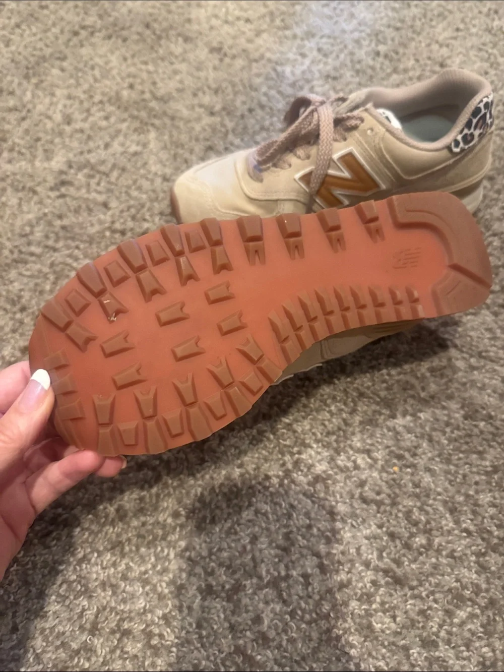 New Balance Tan Logo Leopard Accent Sneakers