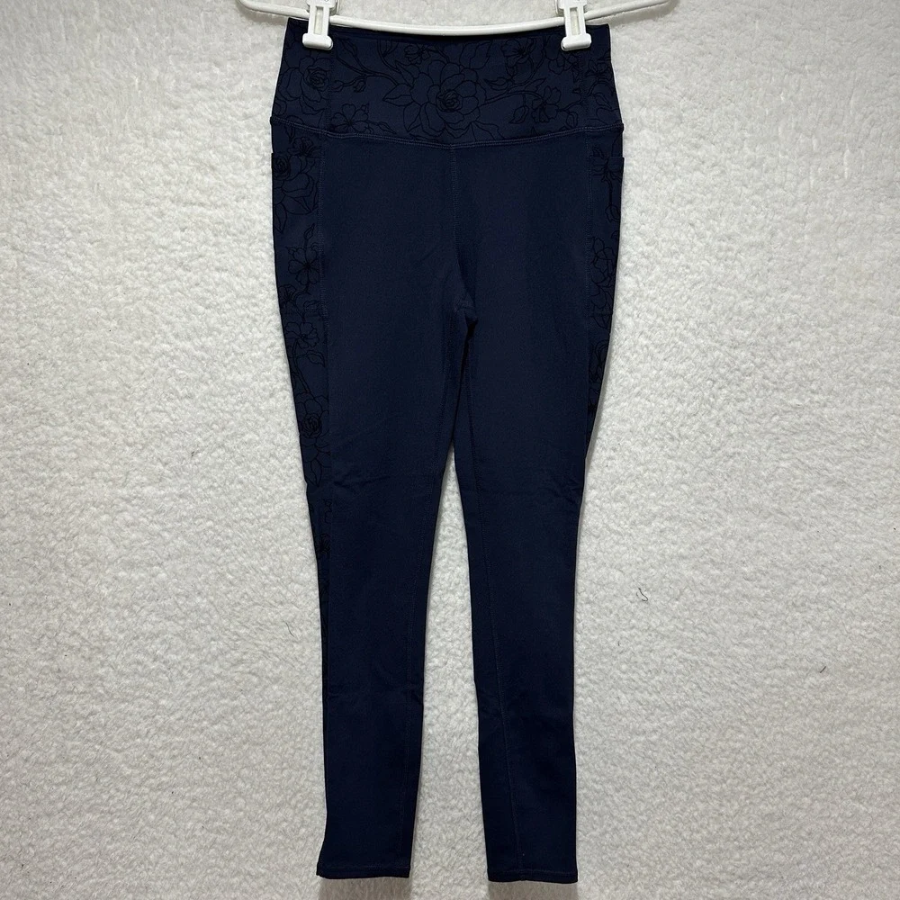 Skechers Womens Legging Blue Floral Elastic Waist Pull On Pockets Logo Size S‎