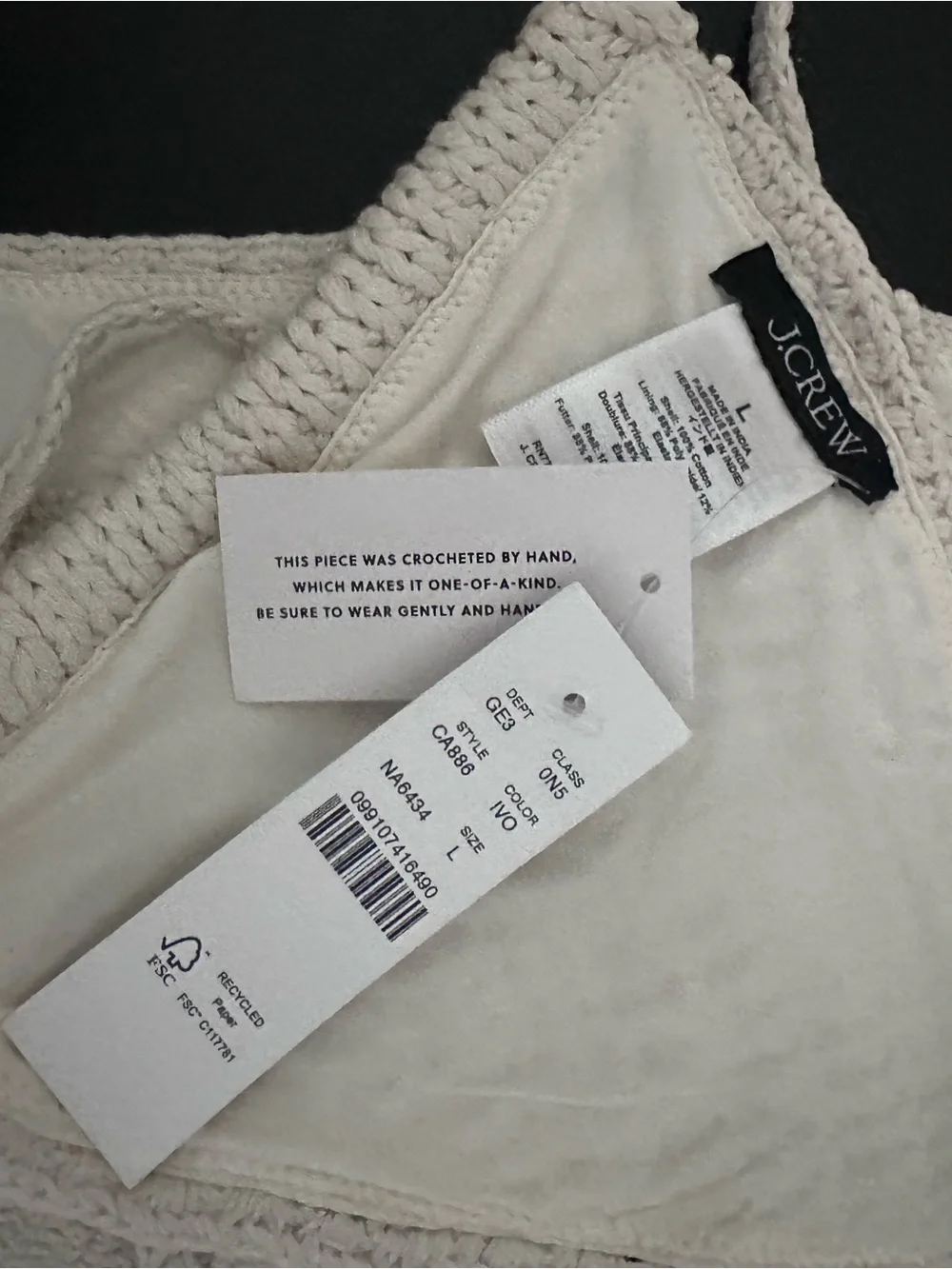 J. Crew handmade crochet