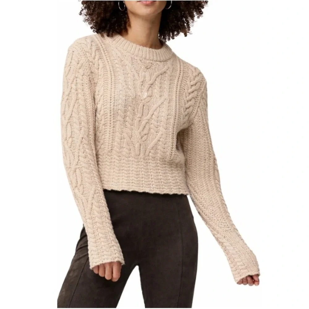 French Connection Women's Beige Joetta Cable Knit Long‎ Sleeve Sweater Size XS