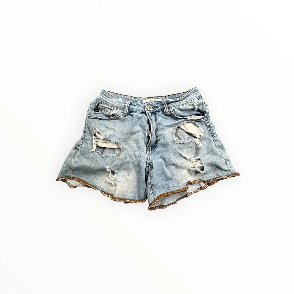 KanCan‎ Shorts Womens 26 Blue KC6005L Distressed Scalloped Hem High Rise Denim