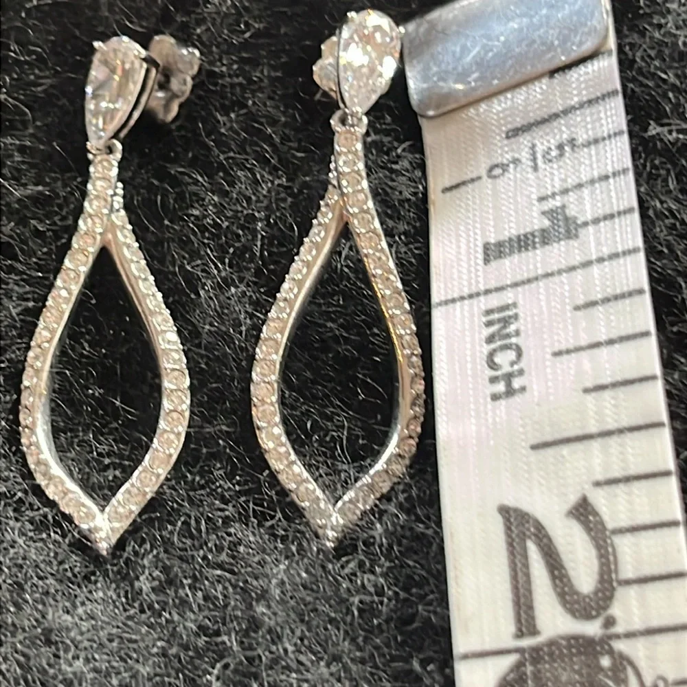 Nadri CZ Tear Drop and Pear Posted Crystal Silver-Tone Dangle Earrings