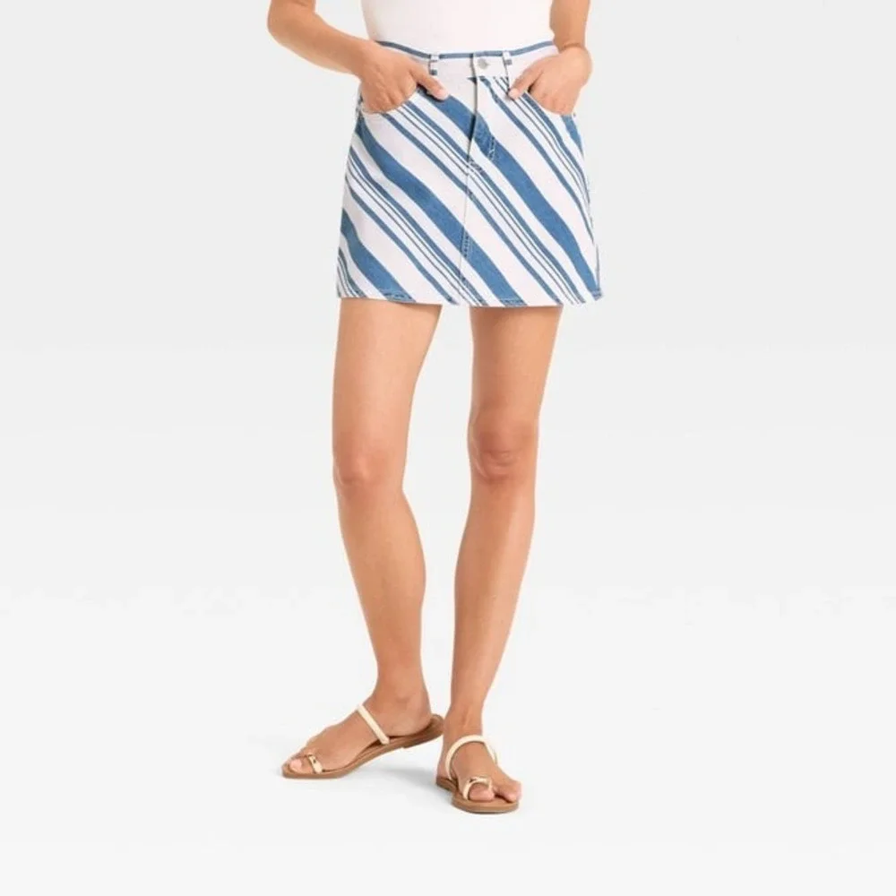 Women's Striped Denim Mini Skirt Stripe‎ Navy Blue Size 2
