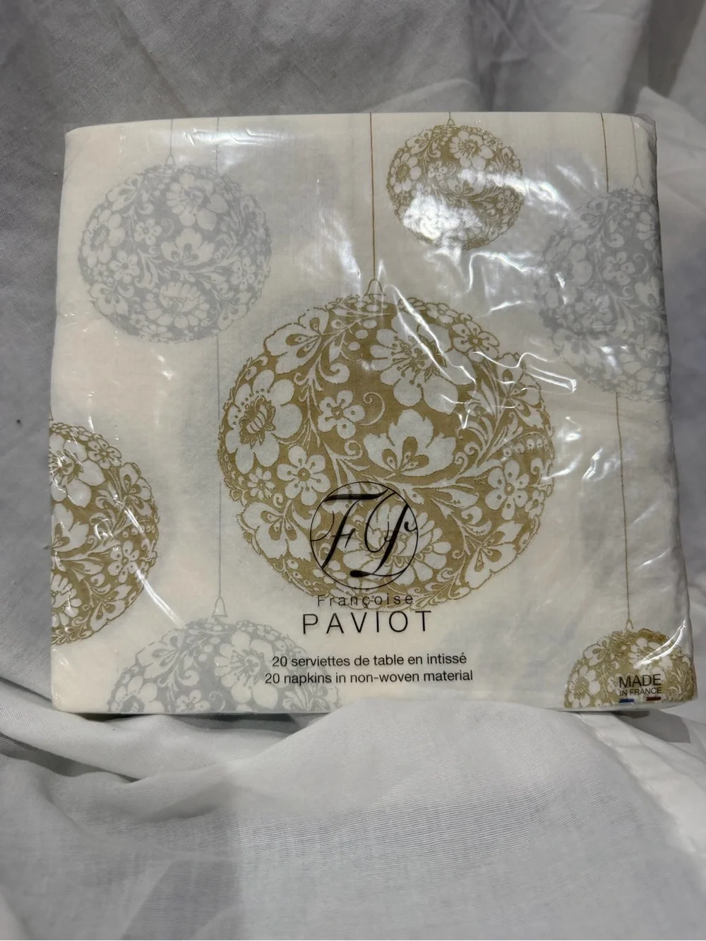 Françoise Paviot Decorative Gold & Gray Holiday Napkins