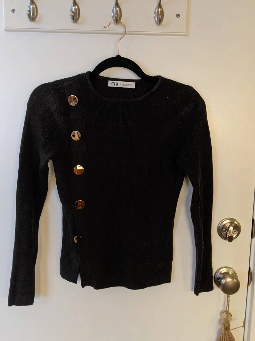 Zara Dark Grey Knit Sweater with Gold Buttons