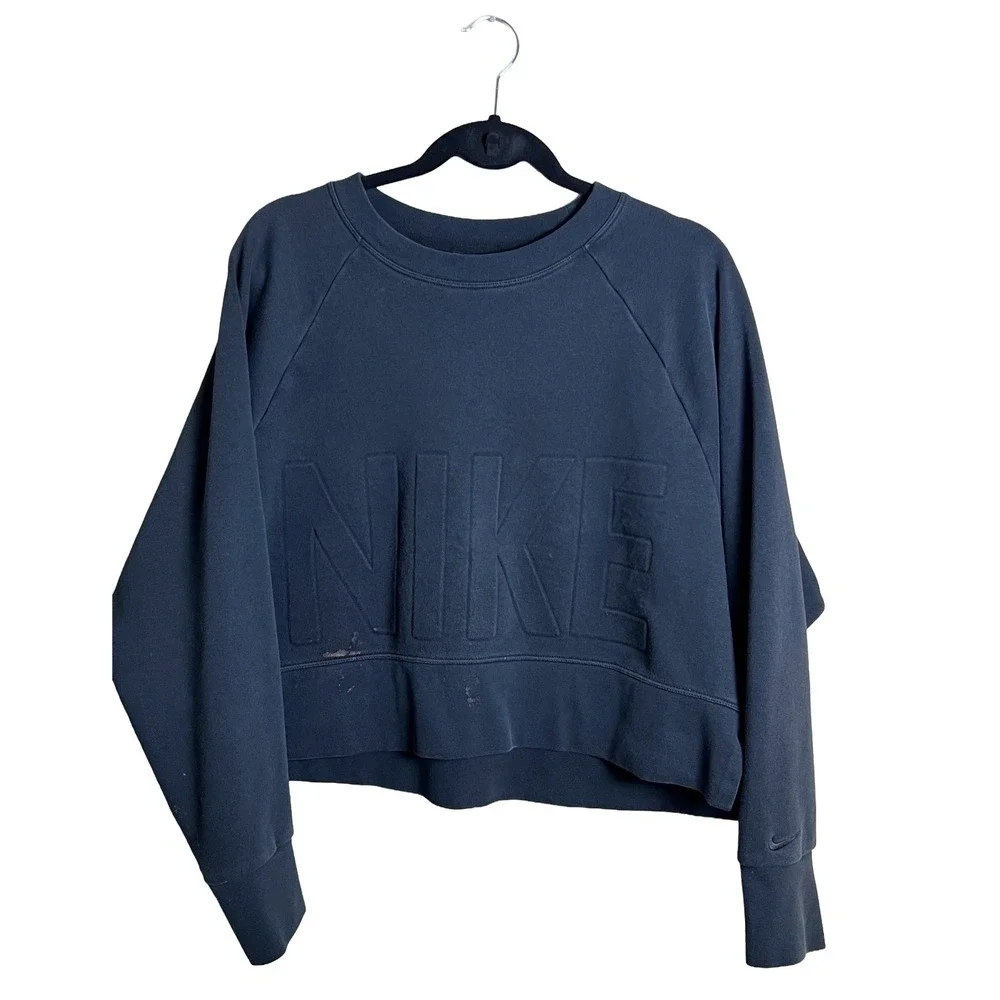 Nike Dri-Fit Embossed‎ Raised Logo Cropped Sweatshirt Black Women M