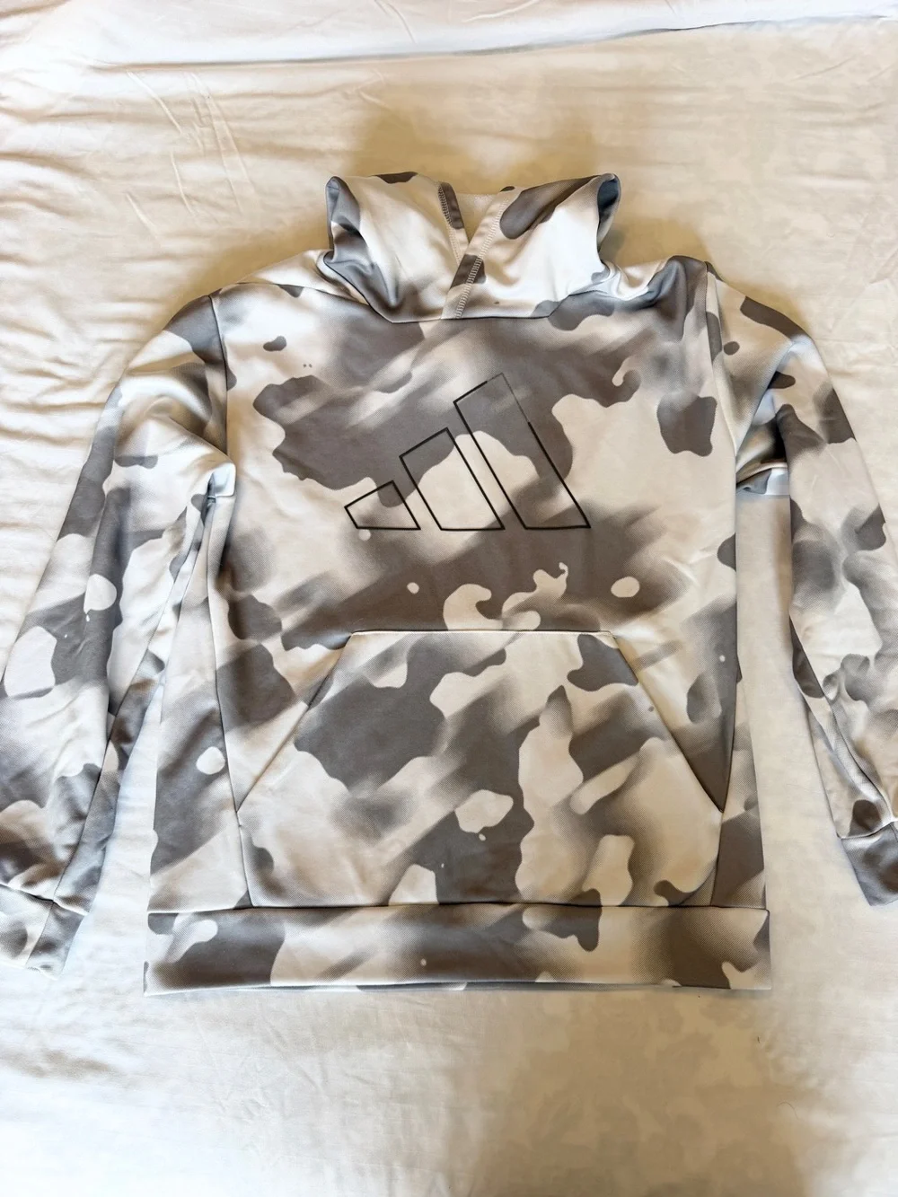adidas White and Gray Camo Pullover Hoodie with Logo