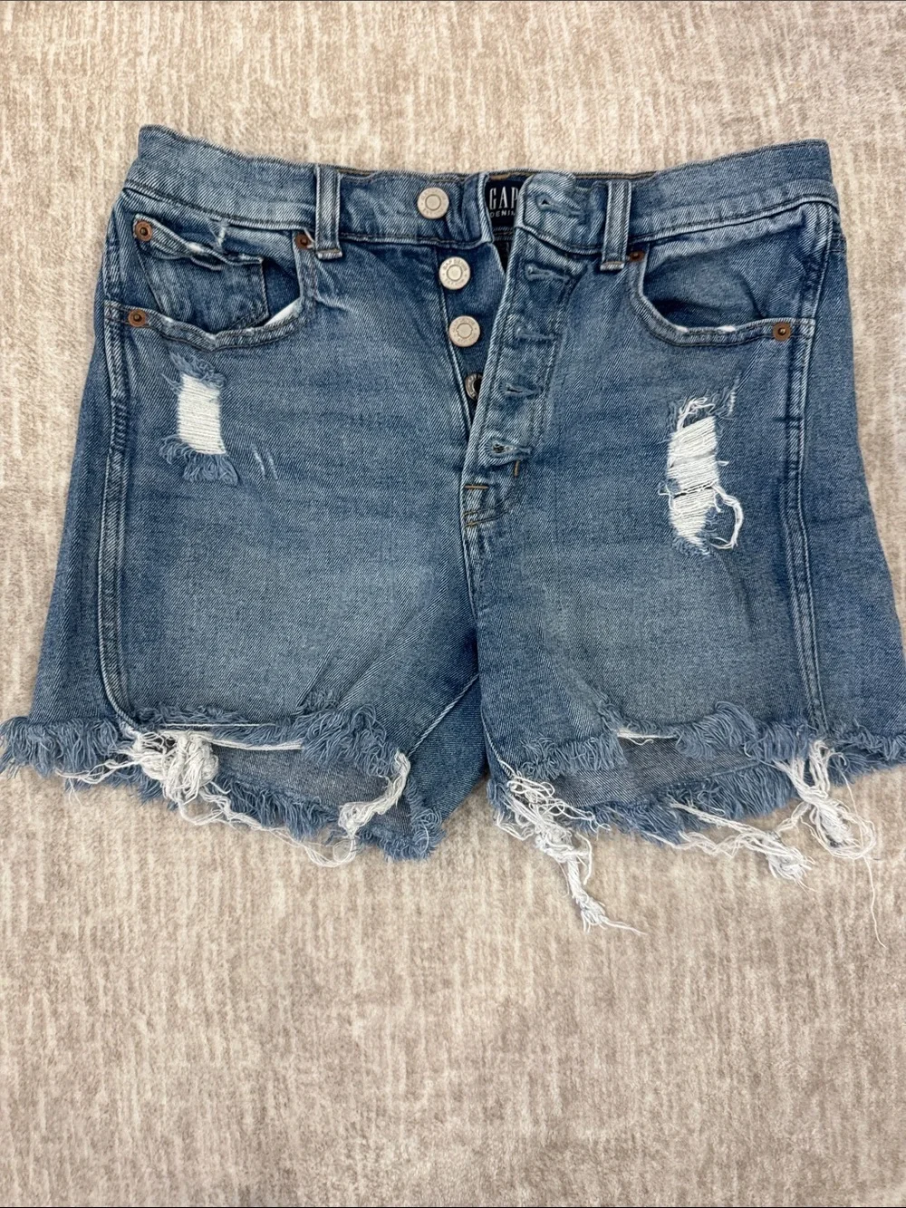 GAP Frayed Hem Distressed Denim Shorts - Blue