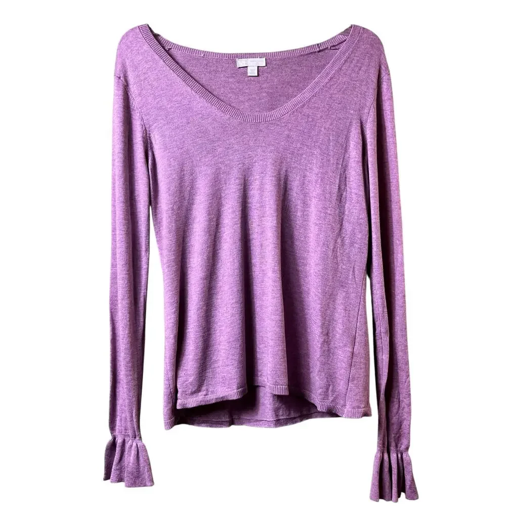 14th & Union Ruffle Sleeve Lightweight Sweater Purple EUC Cotton M‎ (2915)