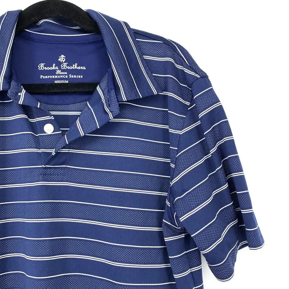 Brooks Brothers Fleece Performance Polo Shirt Boys Sz M Blue White Stripe