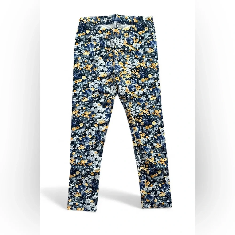 Janie and Jack Blue Ruffle Shoulder Top & Floral Leggings Set Girls Size 4 NWT