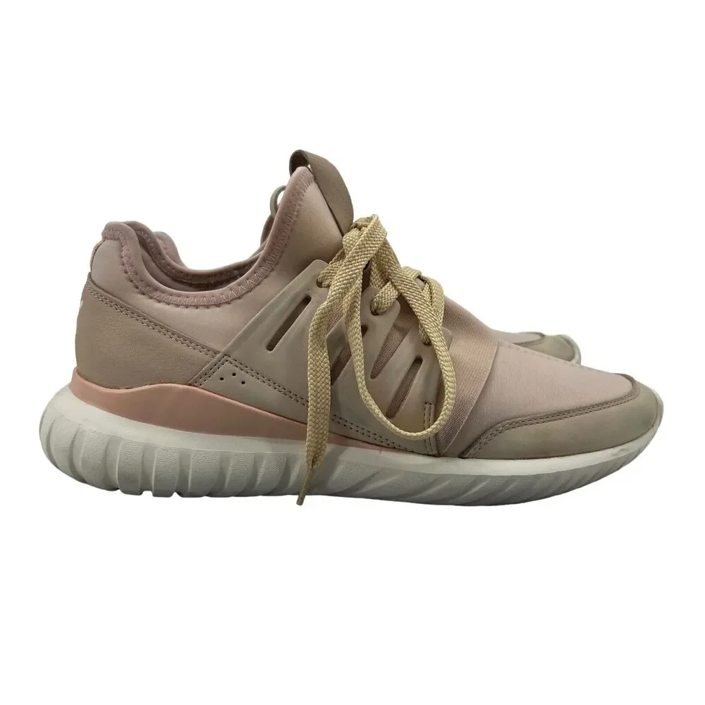 Adidas Mi Tubular Running Shoe Womens 9 Blush Pink Lace Up Low Top Athletic