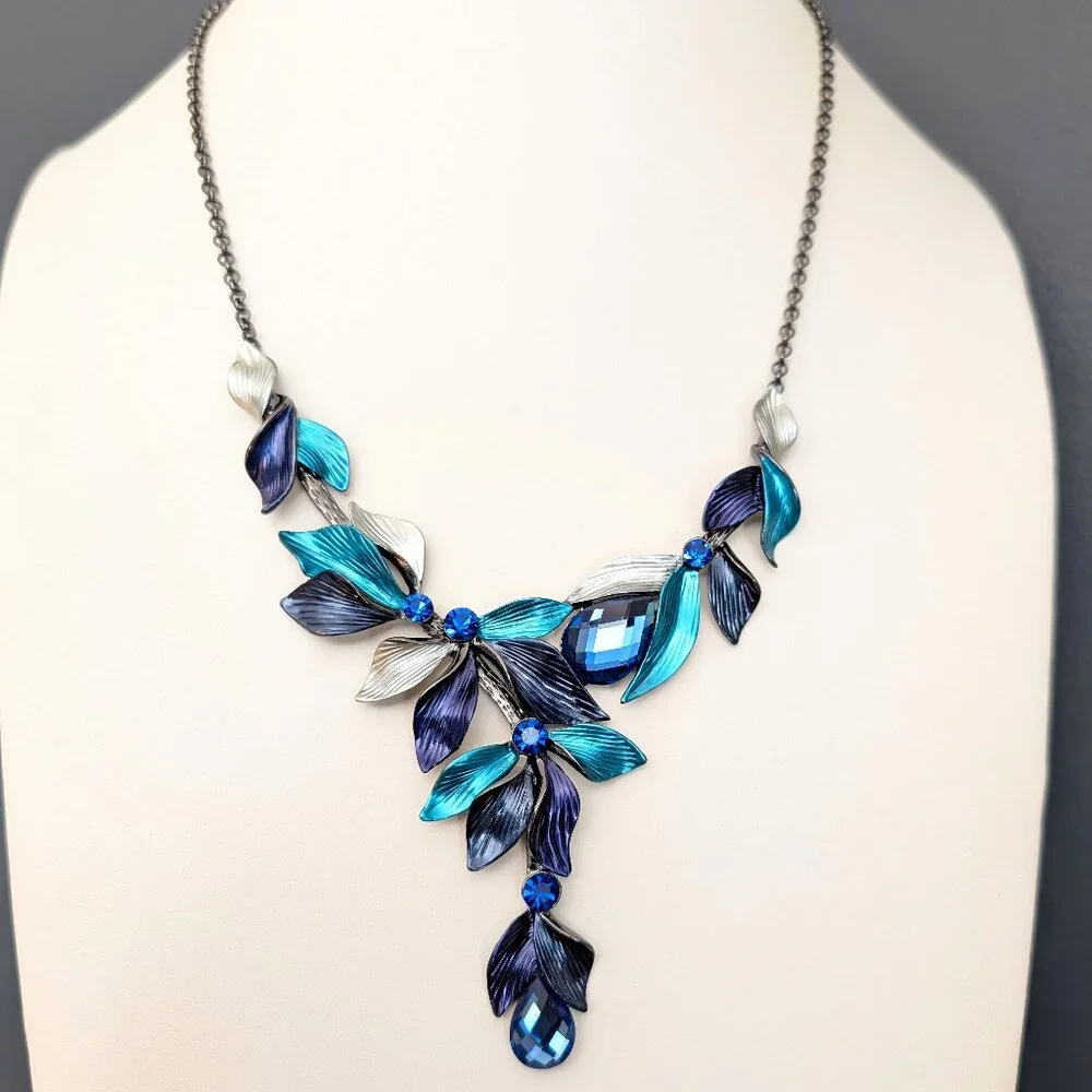 Navy, silver and teal statement necklace