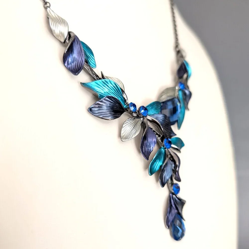 Navy, silver and teal statement necklace