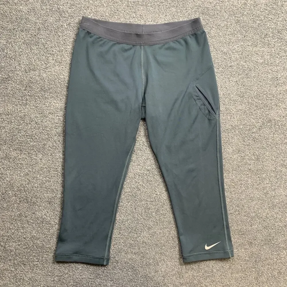 Nike Capri Leggings Women M Medium Gray Dri Fit Pull On Stretch Waistband Swoosh