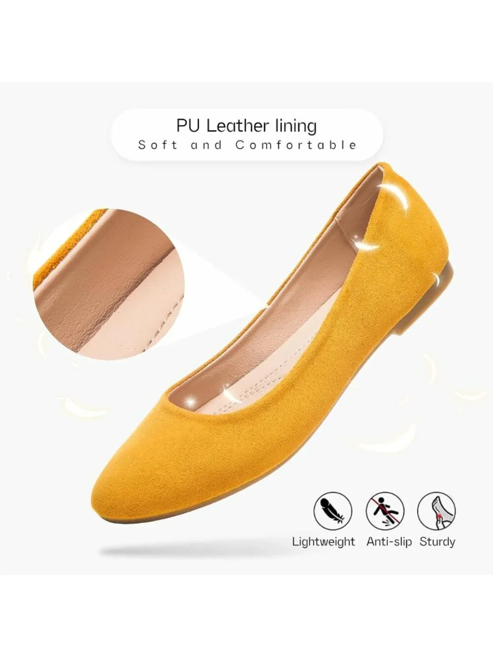 Women's Yellow Round Toe Ballet Flats Comfortable Ballerina Dress Shoes